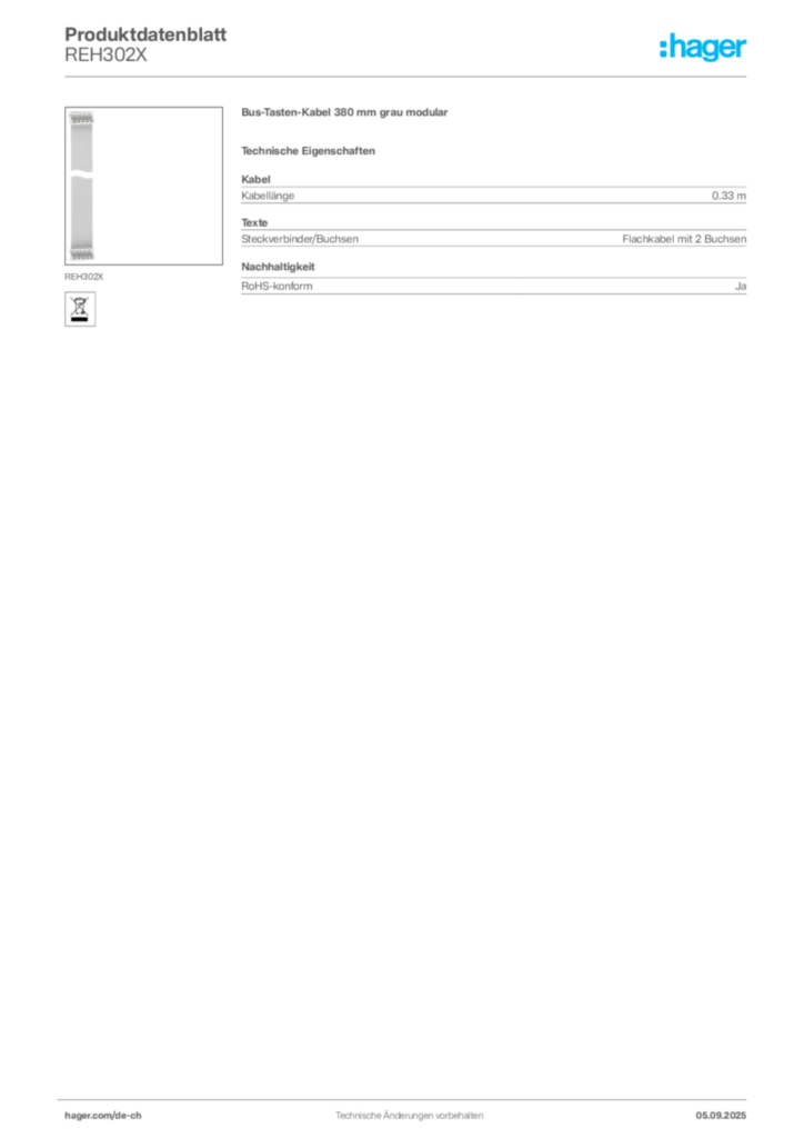Bild Hager Produktdatenblatt REH302X | Hager Schweiz