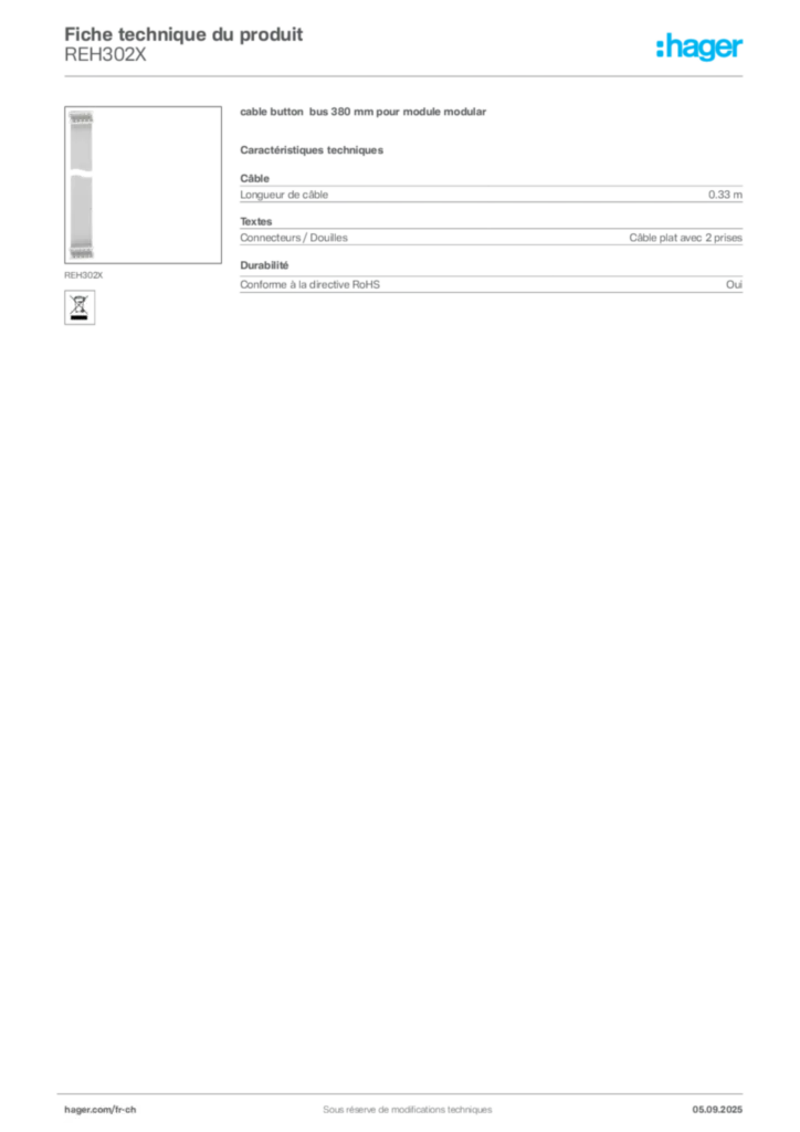 Image Hager Fiche technique du produit REH302X | Hager Suisse