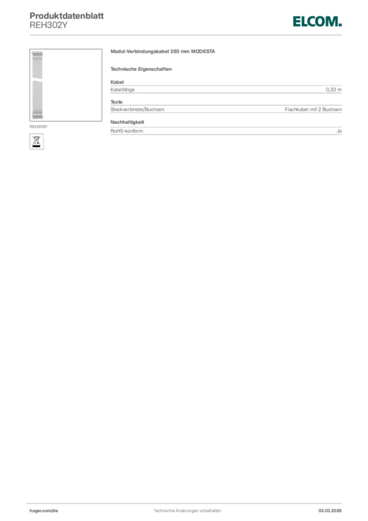Bild Elcom Produktdatenblatt REH302Y | Hager Deutschland