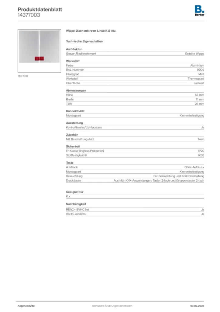 Bild Berker Produktdatenblatt 14377003 | Hager Deutschland