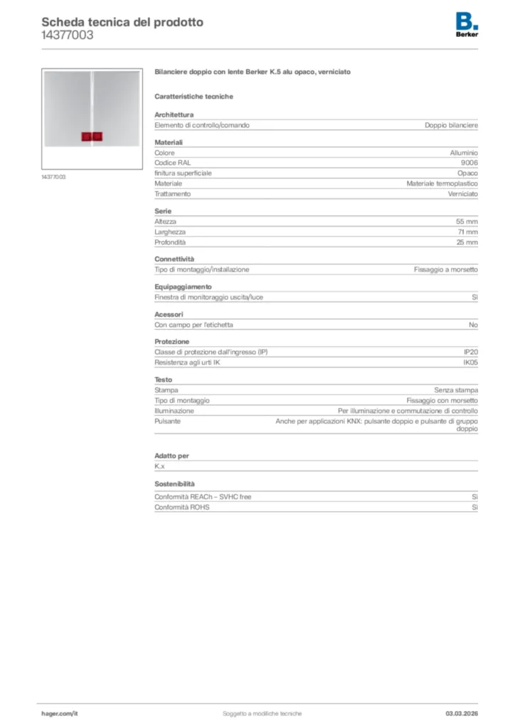 Immagine Berker Scheda tecnica del prodotto 14377003 | Hager Italia