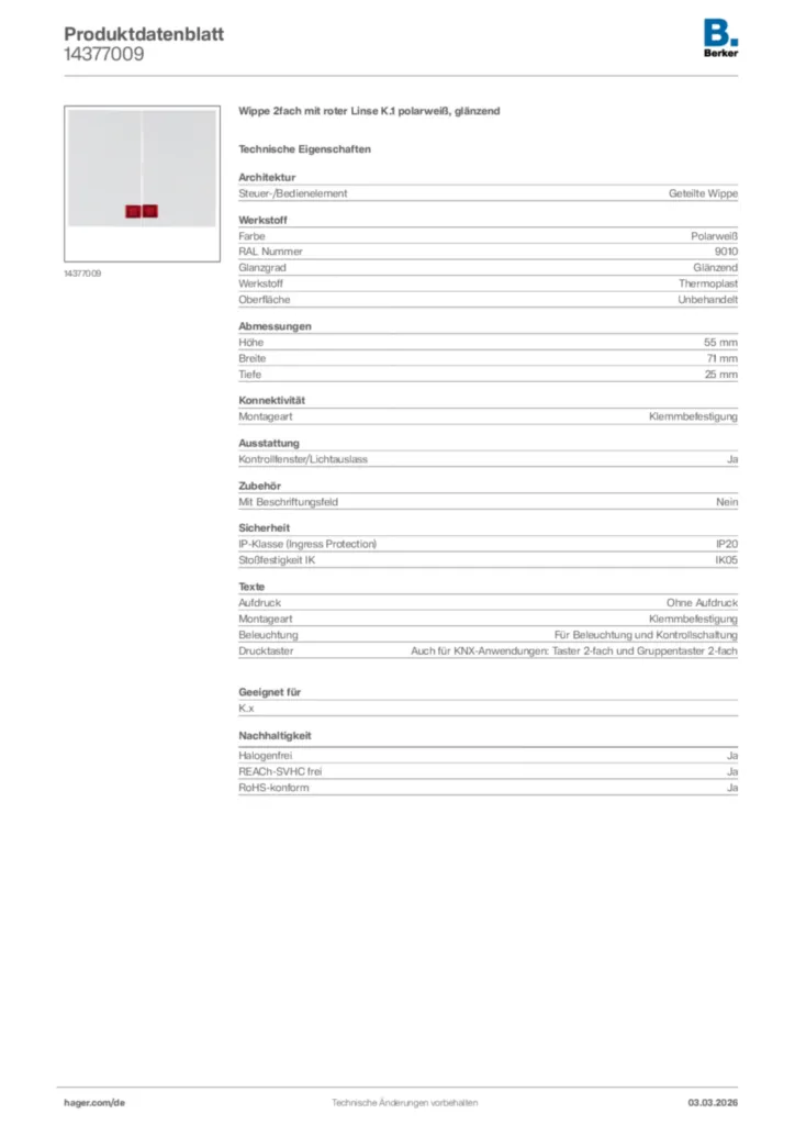 Bild Berker Produktdatenblatt 14377009 | Hager Deutschland