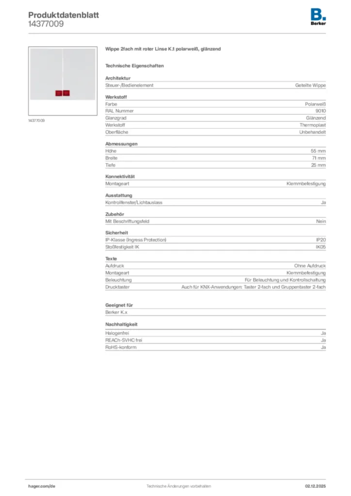 Bild Berker Produktdatenblatt 14377009 | Hager Deutschland