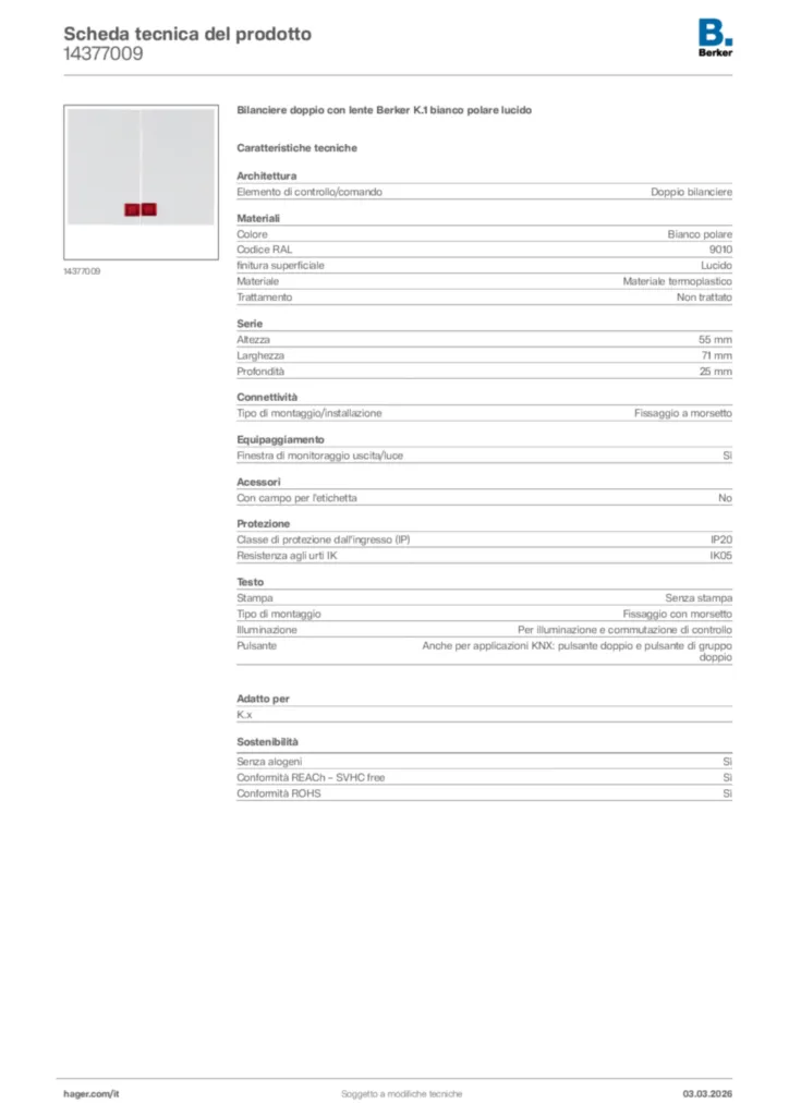 Immagine Berker Scheda tecnica del prodotto 14377009 | Hager Italia