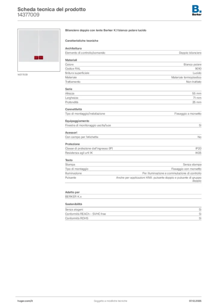 Immagine Berker Scheda tecnica del prodotto 14377009 | Hager Italia