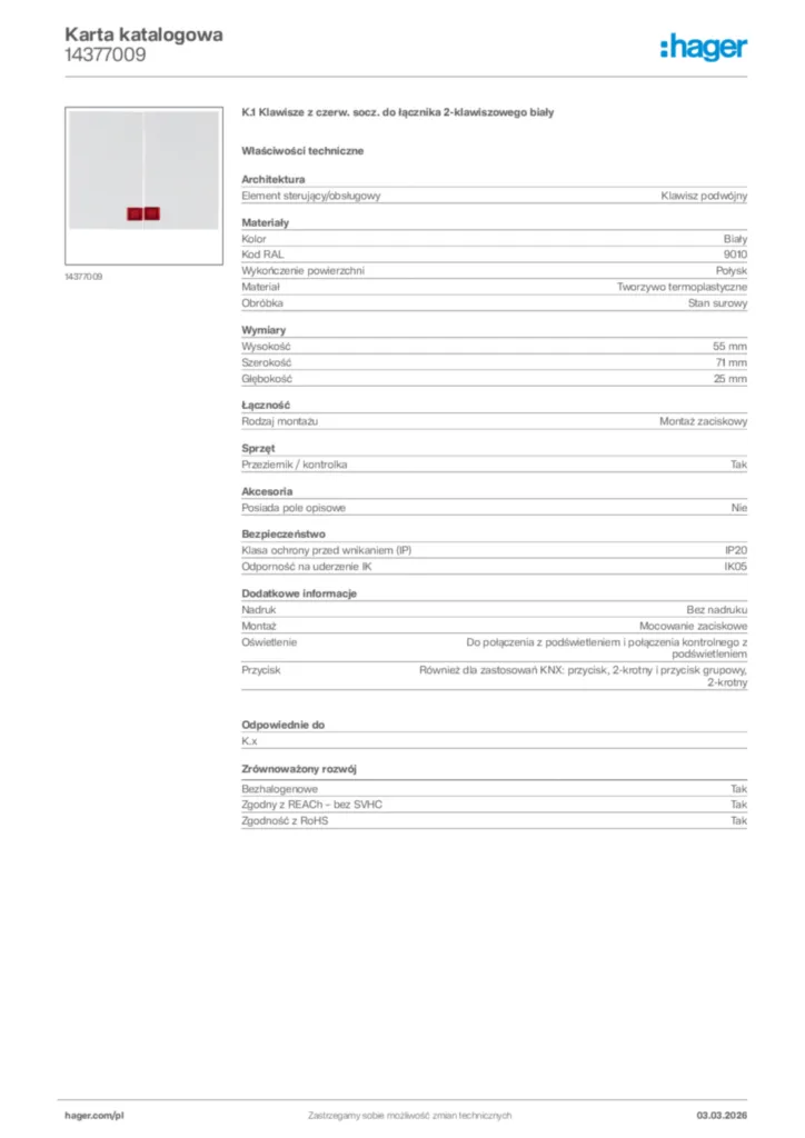 Zdjęcie Hager Karta katalogowa 14377009 | Hager Polska
