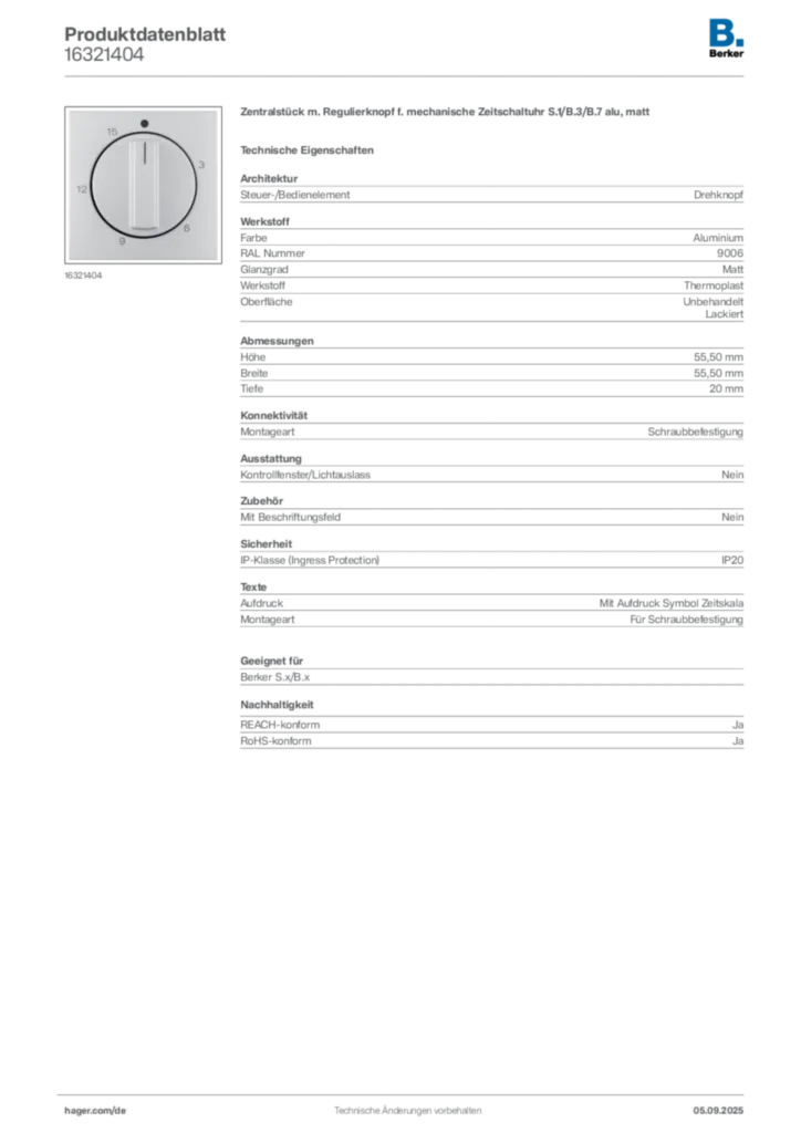 Bild Berker Produktdatenblatt 16321404 | Hager Deutschland