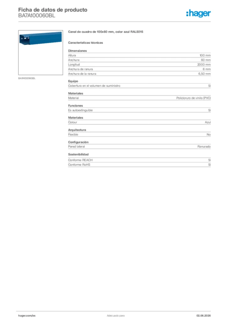 Imagen Hager Ficha de datos de producto BA7A100060BL | Hager España
