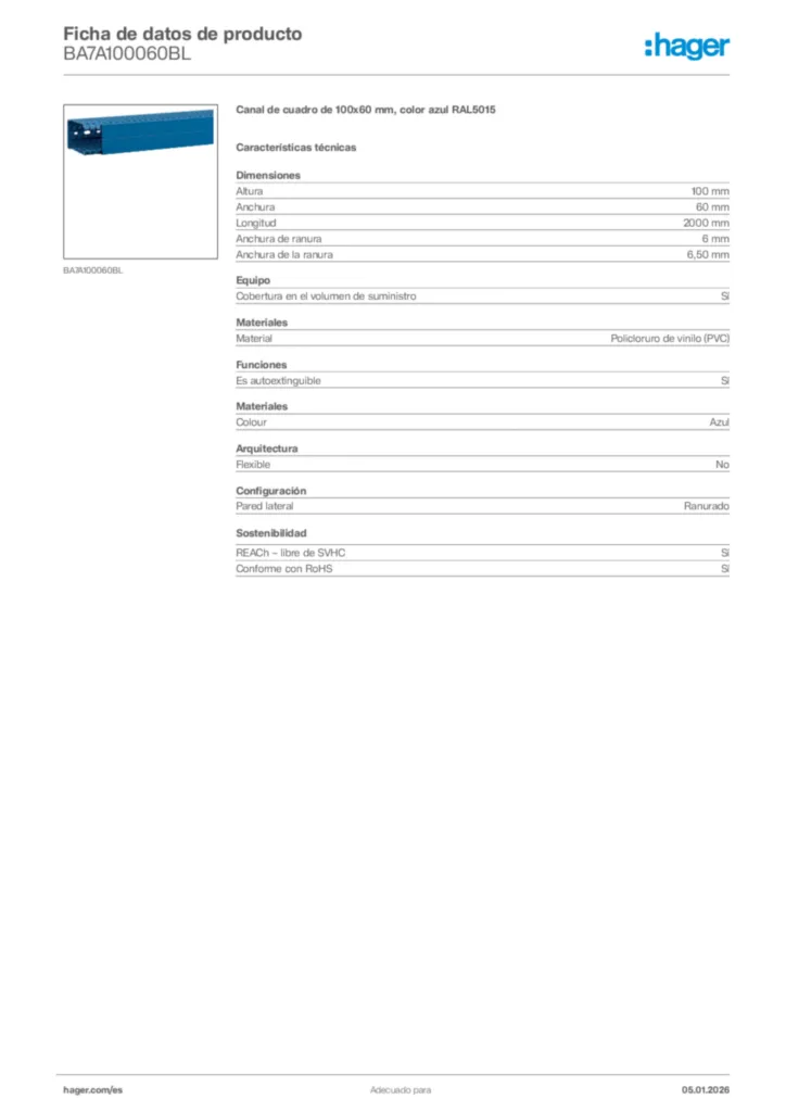 Imagen Hager Ficha de datos de producto BA7A100060BL | Hager España