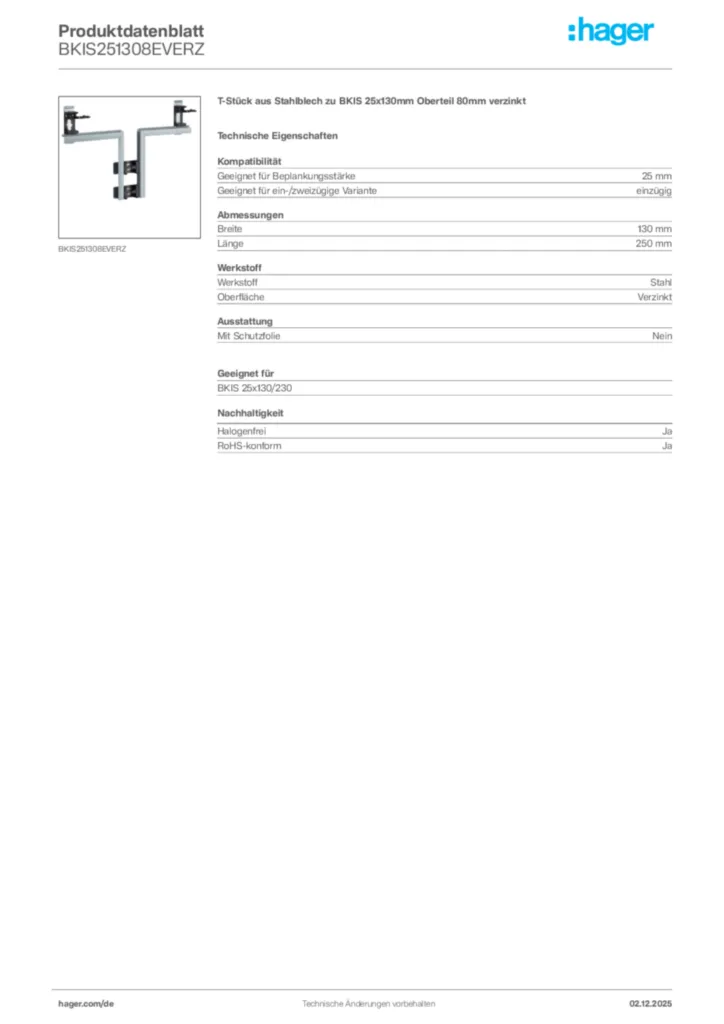 Bild Hager Produktdatenblatt BKIS251308EVERZ | Hager Deutschland