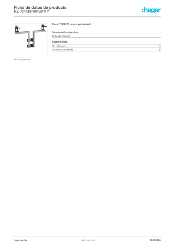 Imagen Hager Ficha de datos de producto BKIS251308EVERZ | Hager España