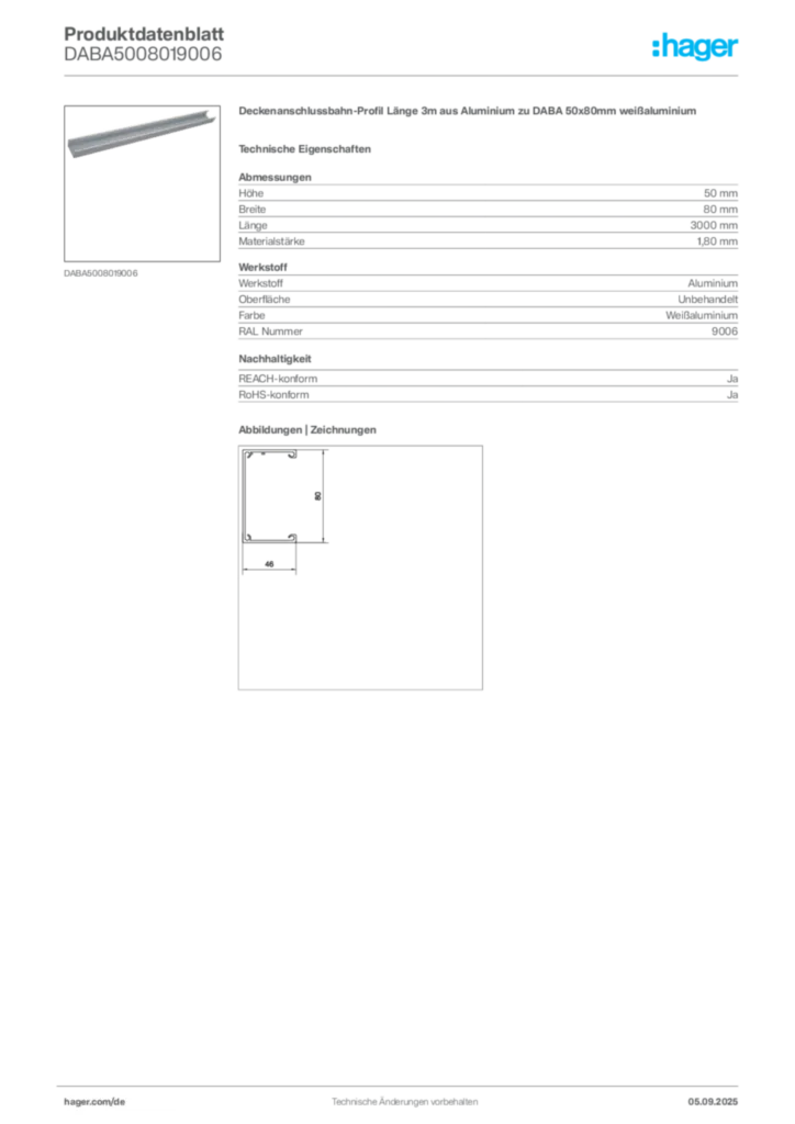 Bild Hager Produktdatenblatt DABA5008019006 | Hager Deutschland