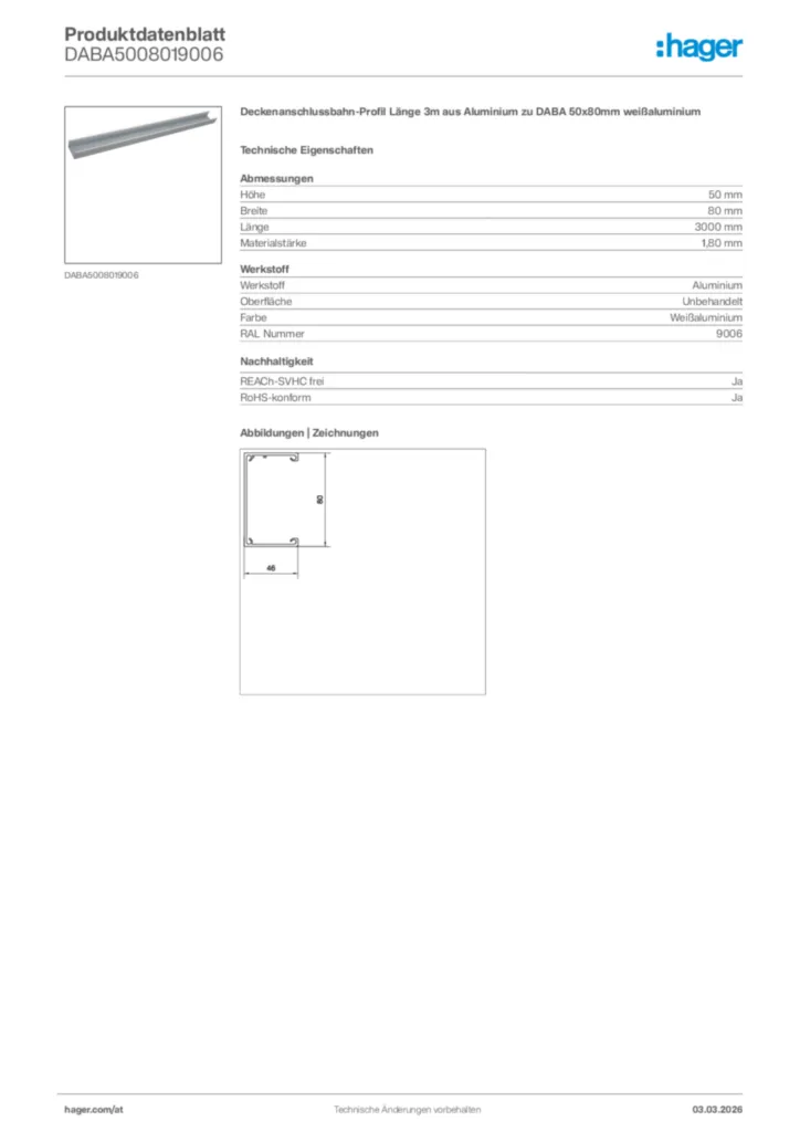 Bild Hager Produktdatenblatt DABA5008019006 | Hager Deutschland
