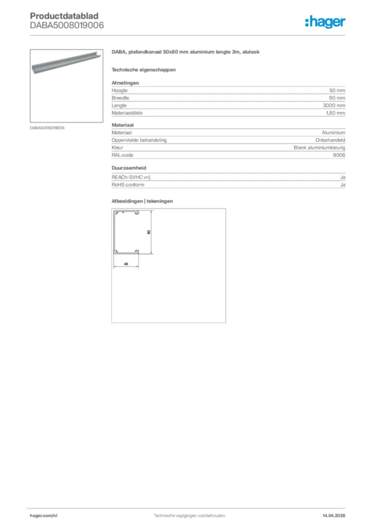 Afbeelding Hager Productdatablad DABA5008019006 | Hager Nederland