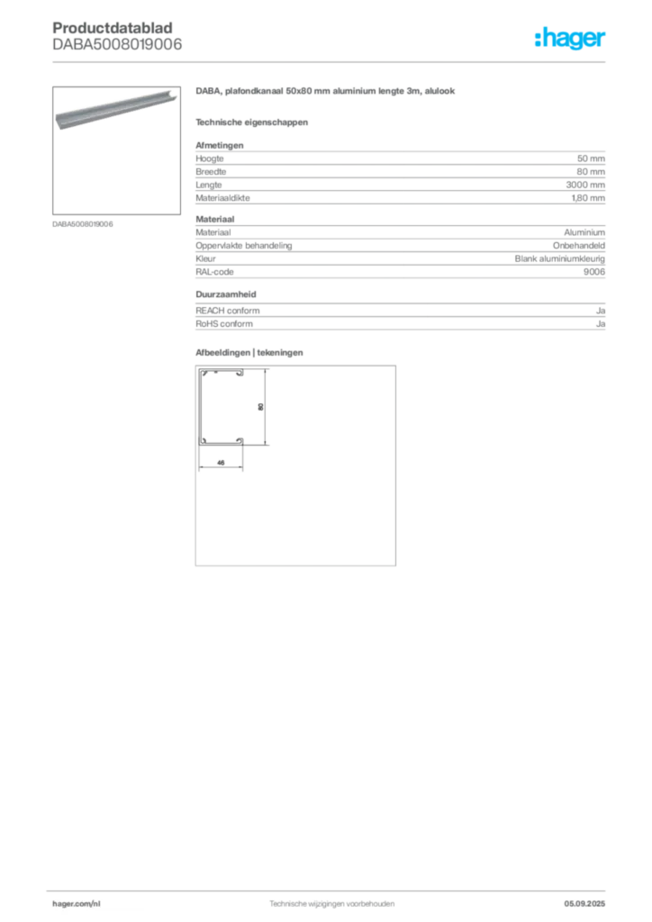 Afbeelding Hager Productdatablad DABA5008019006 | Hager Nederland