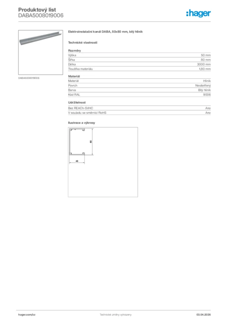 Obrázek Hager Product data sheet DABA5008019006 | Hager