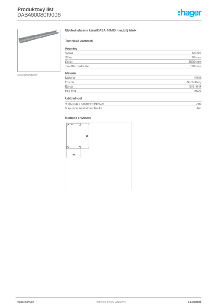 Obrázek Hager Produktový list DABA5008019006 | Hager