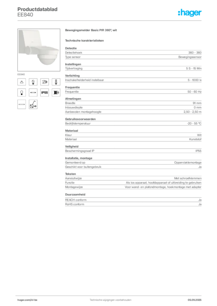 Afbeelding Hager Productdatablad EE840 | Hager Belgium