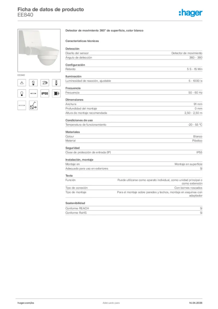 Imagen Hager Ficha de datos de producto EE840 | Hager España