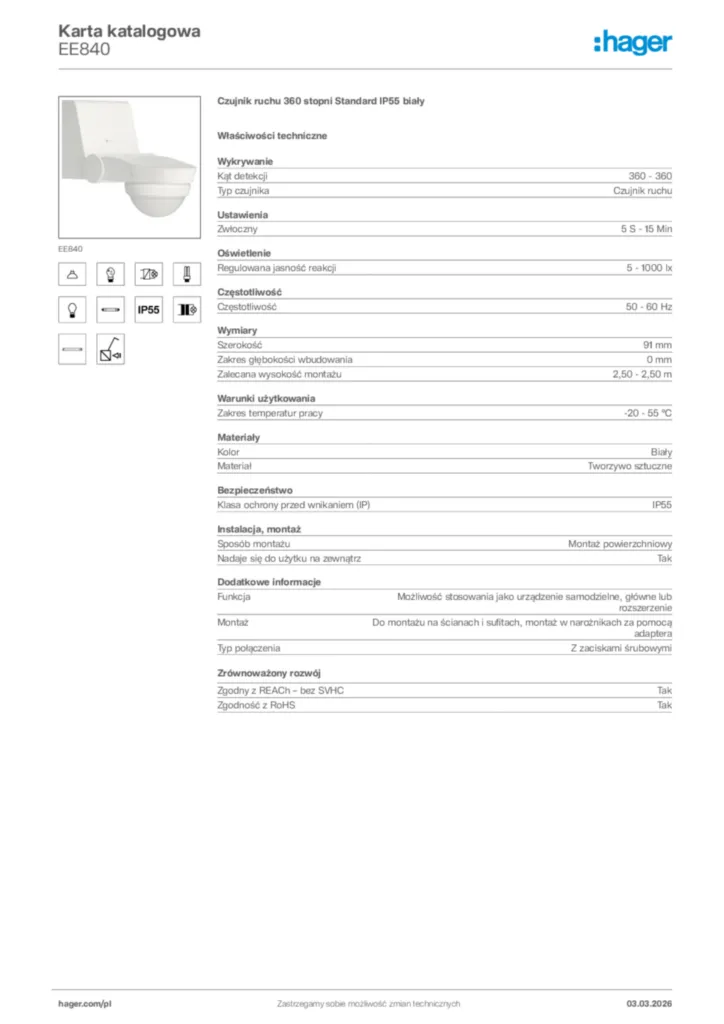 Zdjęcie Hager Karta katalogowa EE840 | Hager Polska
