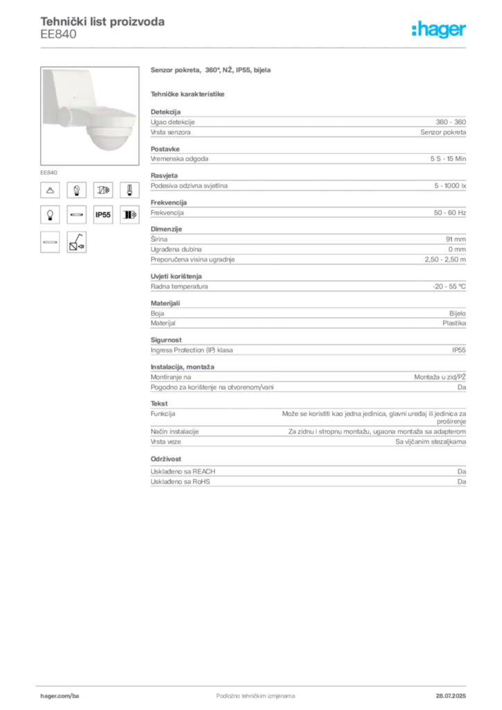 Slika Hager Product data sheet EE840  | Hager