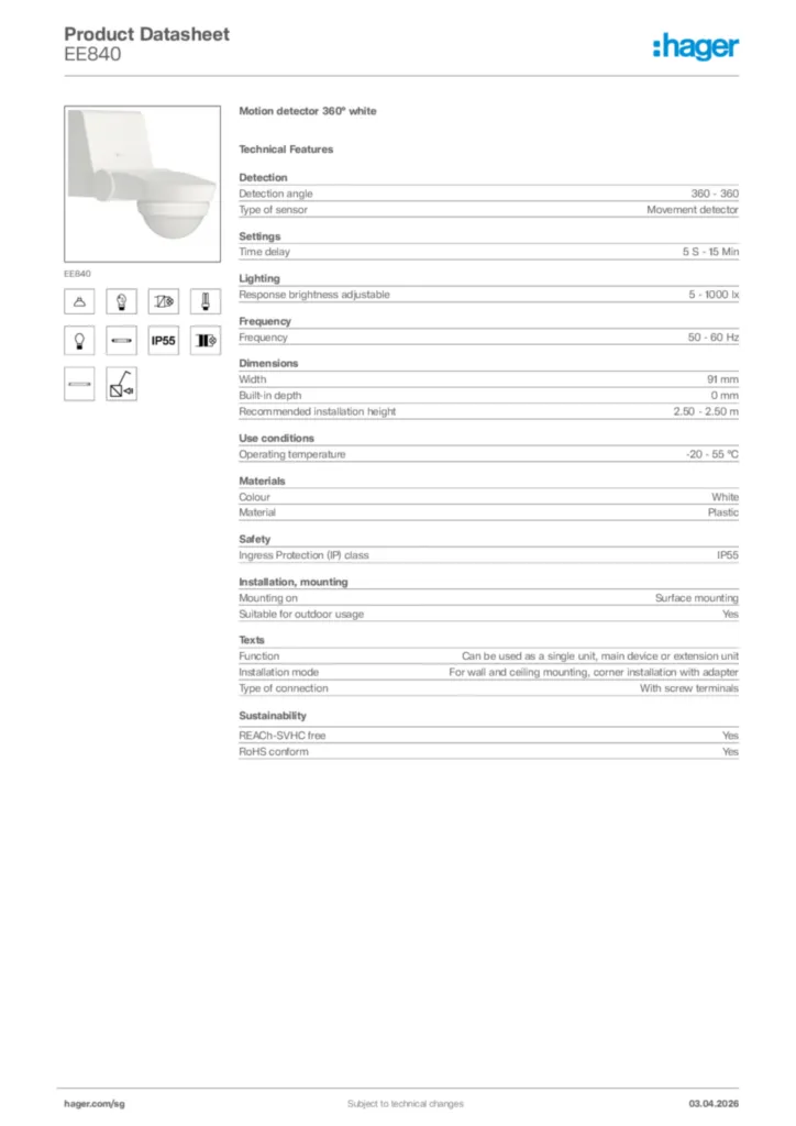 Image Hager Product data sheet EE840  | Hager
