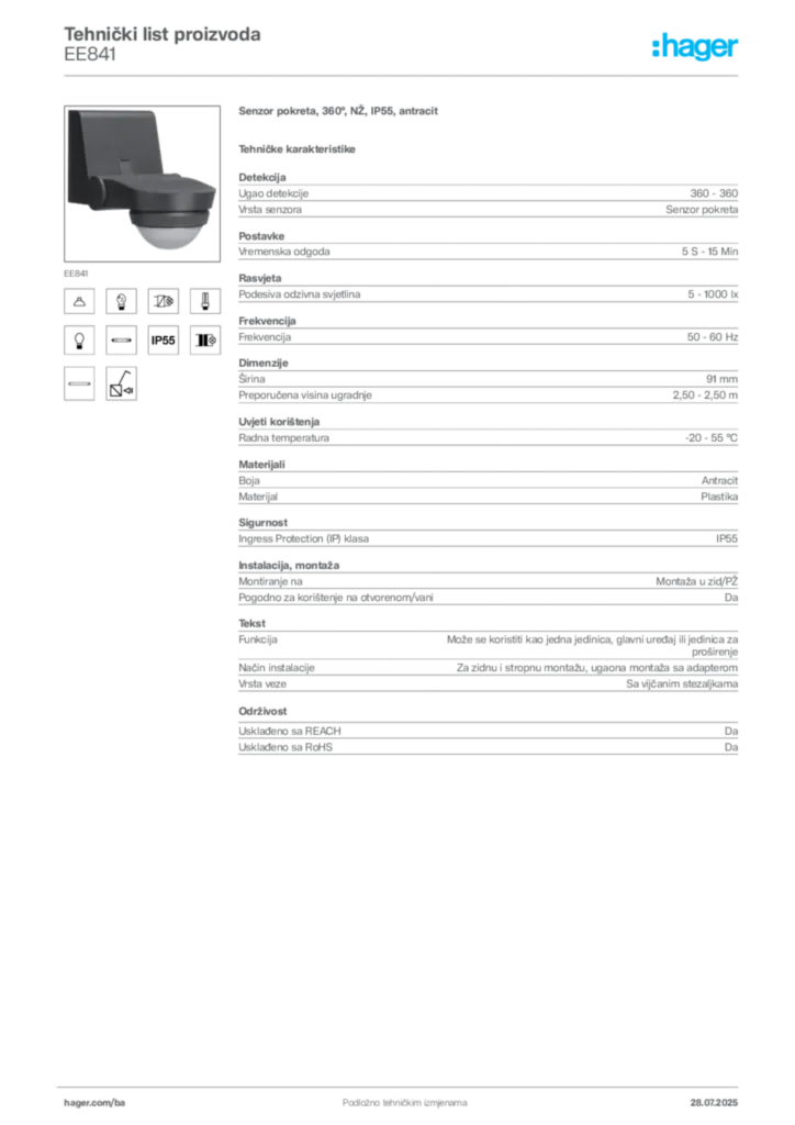 Slika Hager Product data sheet EE841  | Hager