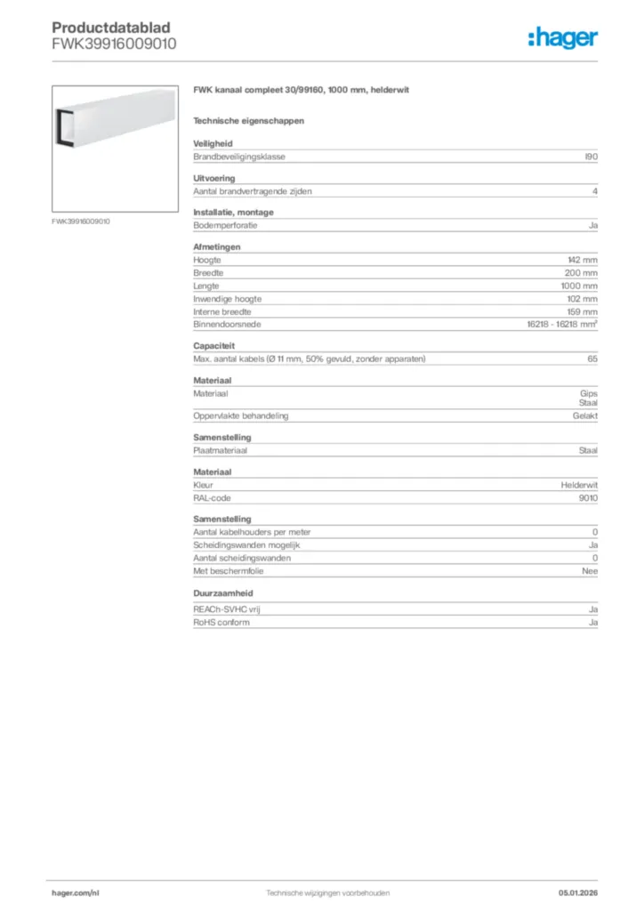 Afbeelding Hager Productdatablad FWK39916009010 | Hager Nederland