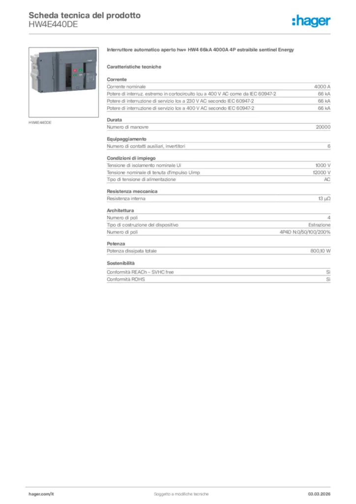 Immagine Hager Scheda tecnica del prodotto HW4E440DE | Hager Italia