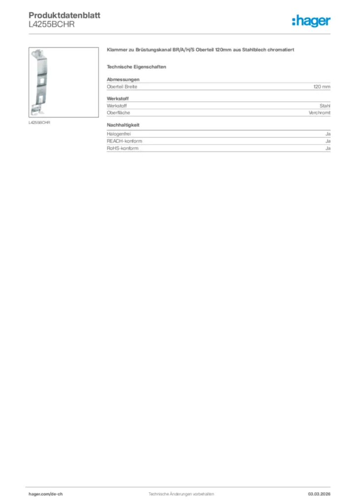 Bild Hager Produktdatenblatt L4255BCHR | Hager Schweiz