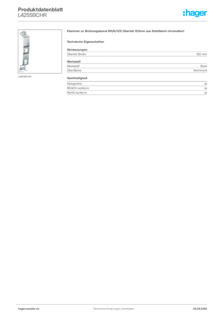 Bild Hager Produktdatenblatt L4255BCHR | Hager Schweiz