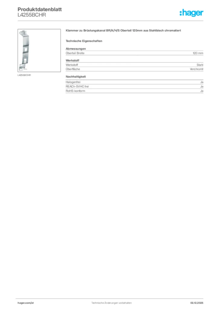 Bild Hager Produktdatenblatt L4255BCHR | Hager Deutschland