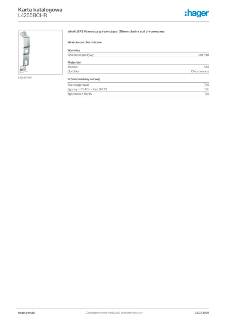 Zdjęcie Hager Karta katalogowa L4255BCHR | Hager Polska