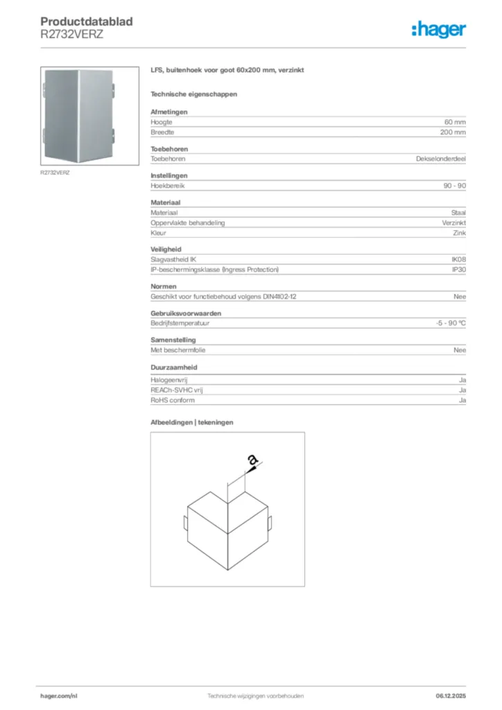 Afbeelding Hager Productdatablad R2732VERZ | Hager Nederland