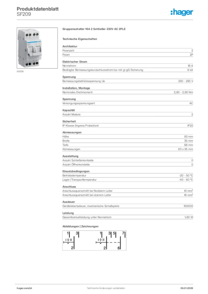 Bild Hager Produktdatenblatt SF209 | Hager Deutschland