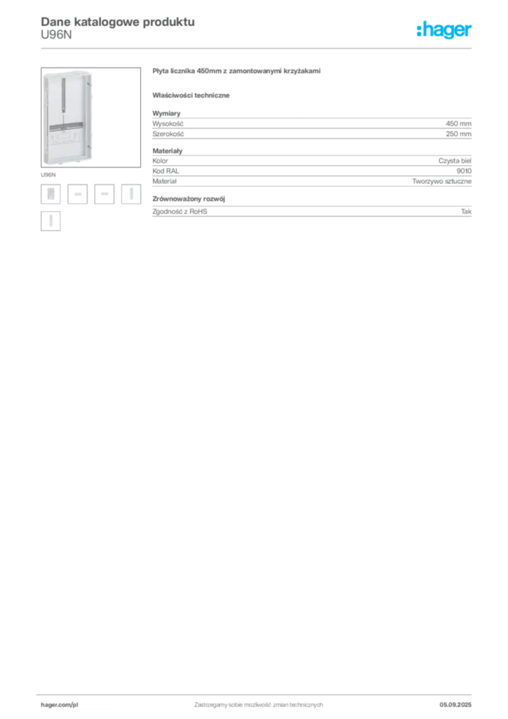 Zdjęcie Hager Dane katalogowe produktu U96N | Hager Polska