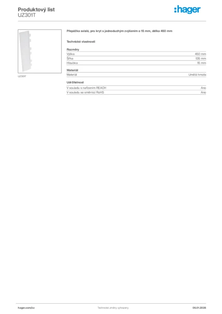 Obrázek Hager Product data sheet UZ301T | Hager