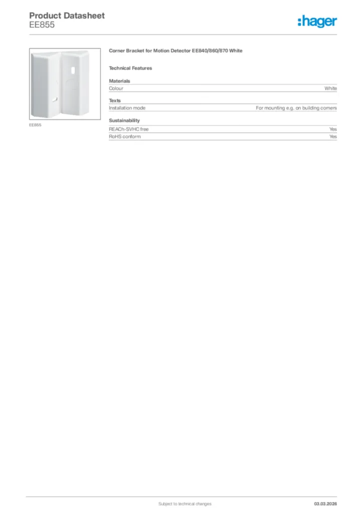 Image Hager Product data sheet EE855  | Hager Africa