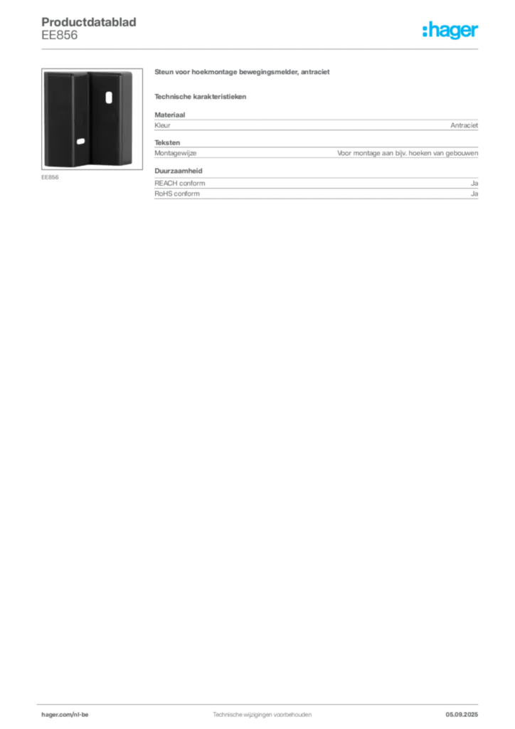 Afbeelding Hager Productdatablad EE856 | Hager Belgium