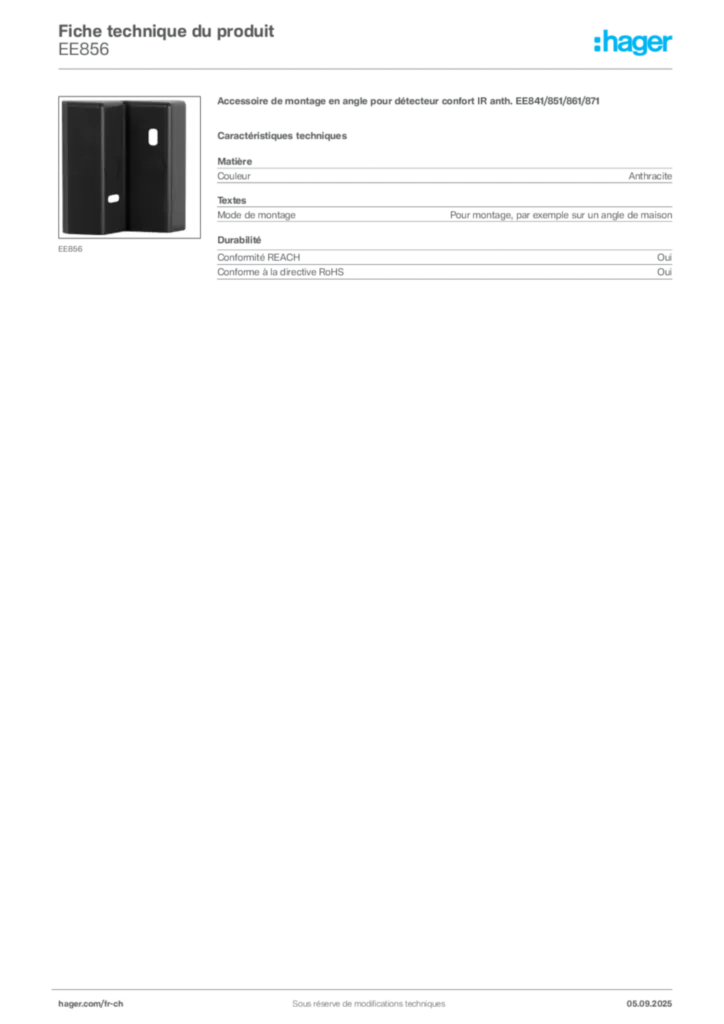 Image Hager Fiche technique du produit EE856 | Hager Suisse