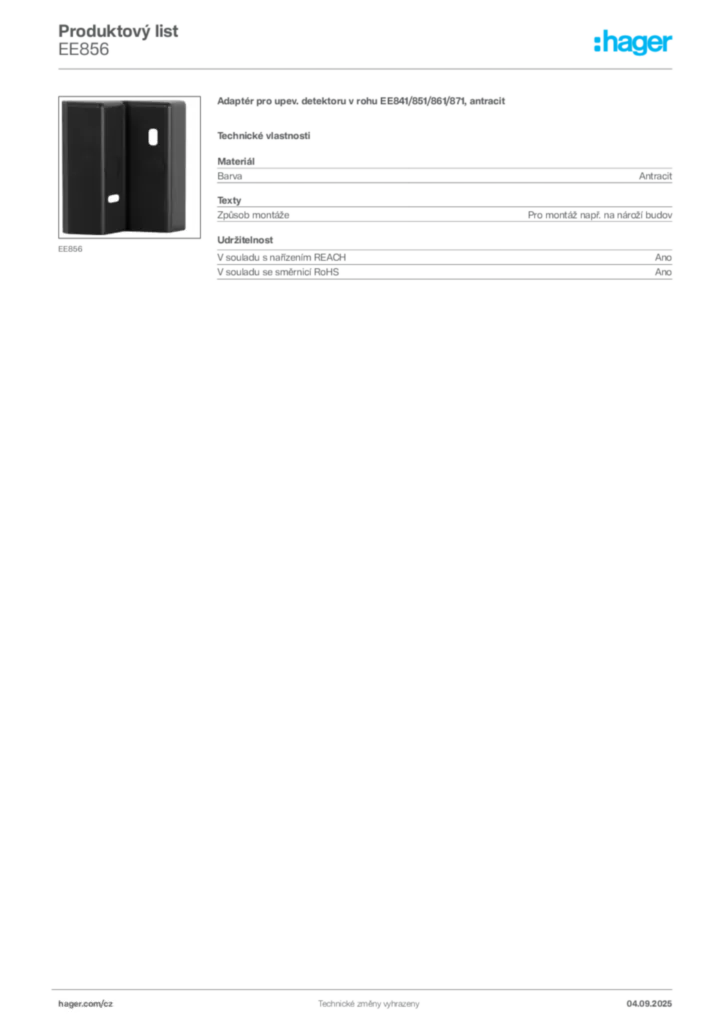 Obrázek Hager Produktový list EE856 | Hager