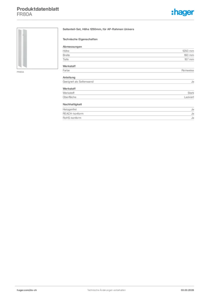 Bild Hager Produktdatenblatt FR80A | Hager Schweiz