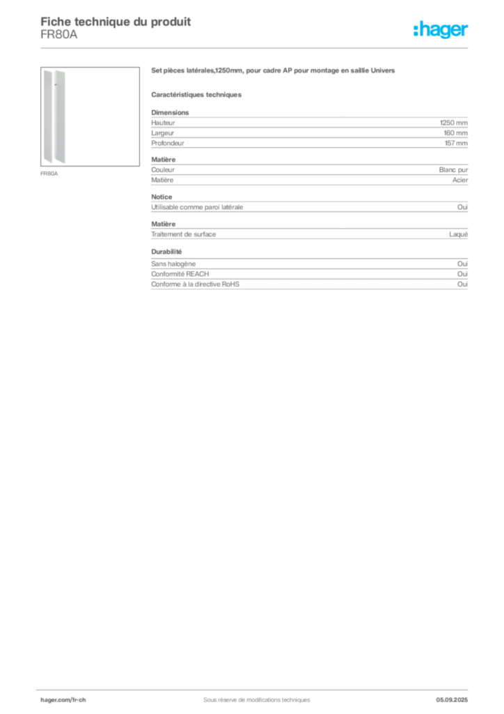 Image Hager Fiche technique du produit FR80A | Hager Suisse