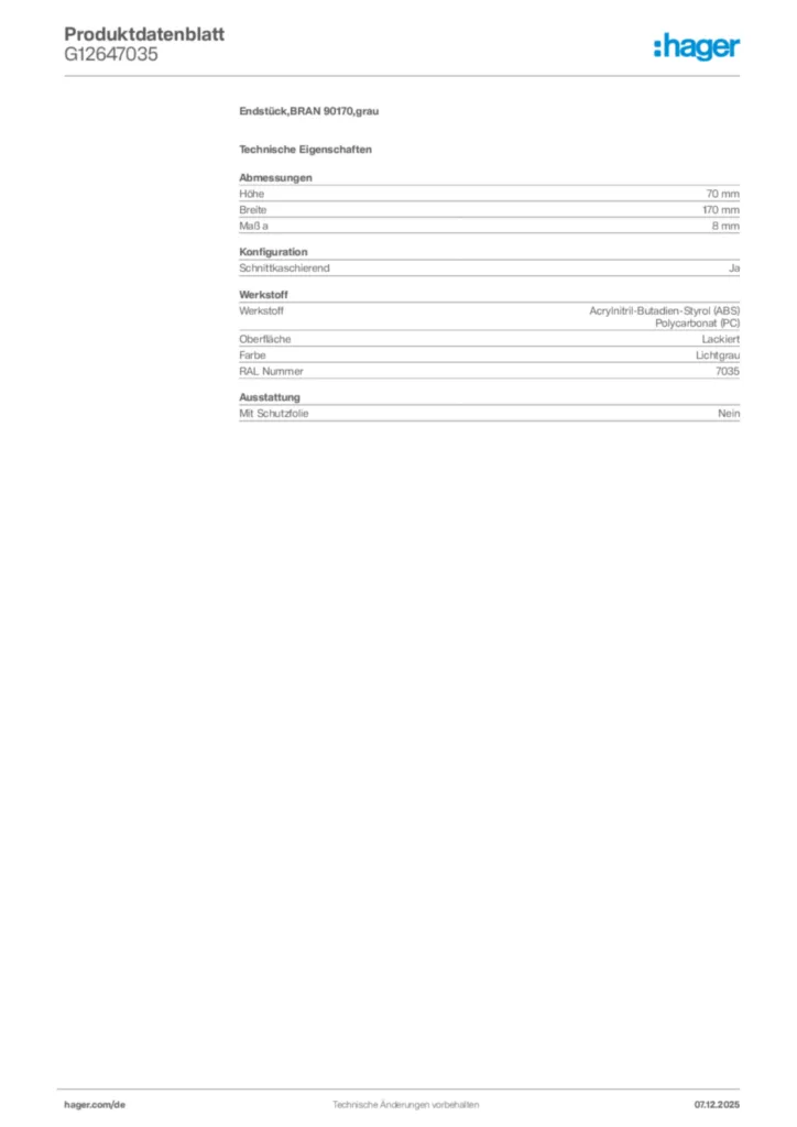 Bild Hager Produktdatenblatt G12647035 | Hager Deutschland
