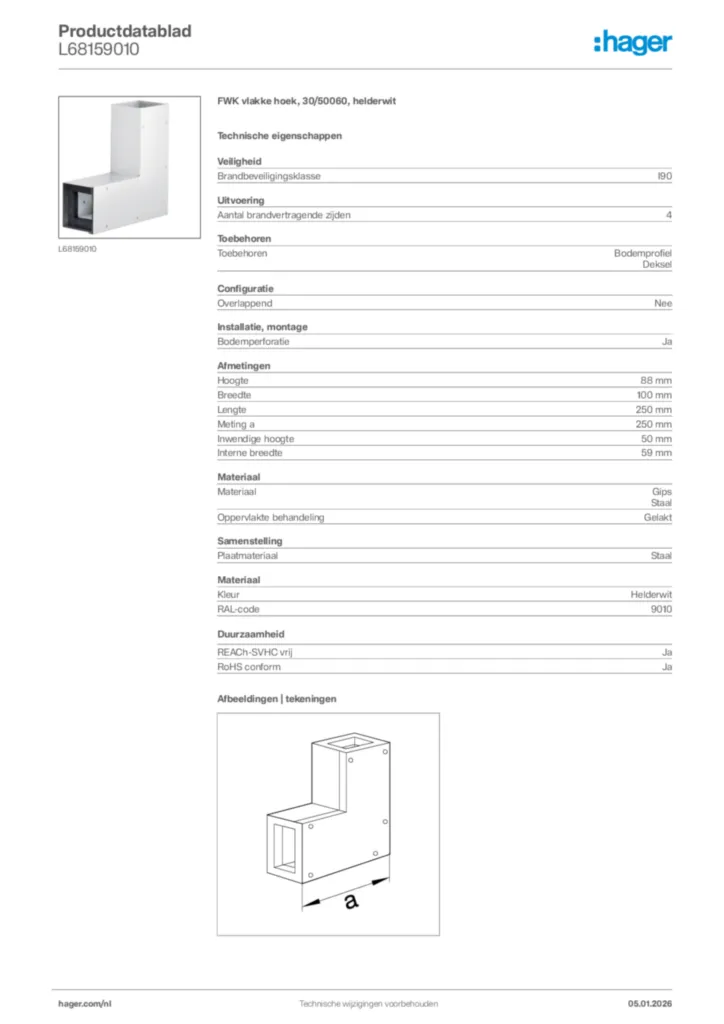 Afbeelding Hager Productdatablad L68159010 | Hager Nederland