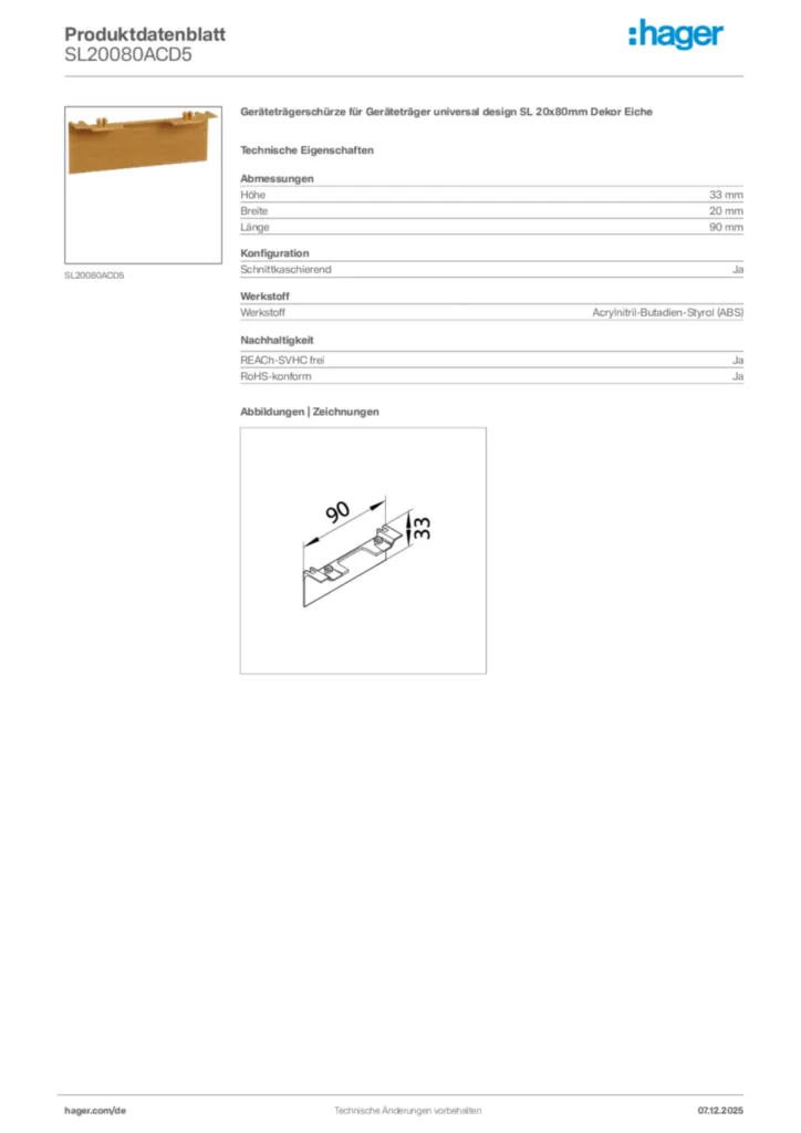 Hager Produktdatenblatt SL20080ACD5