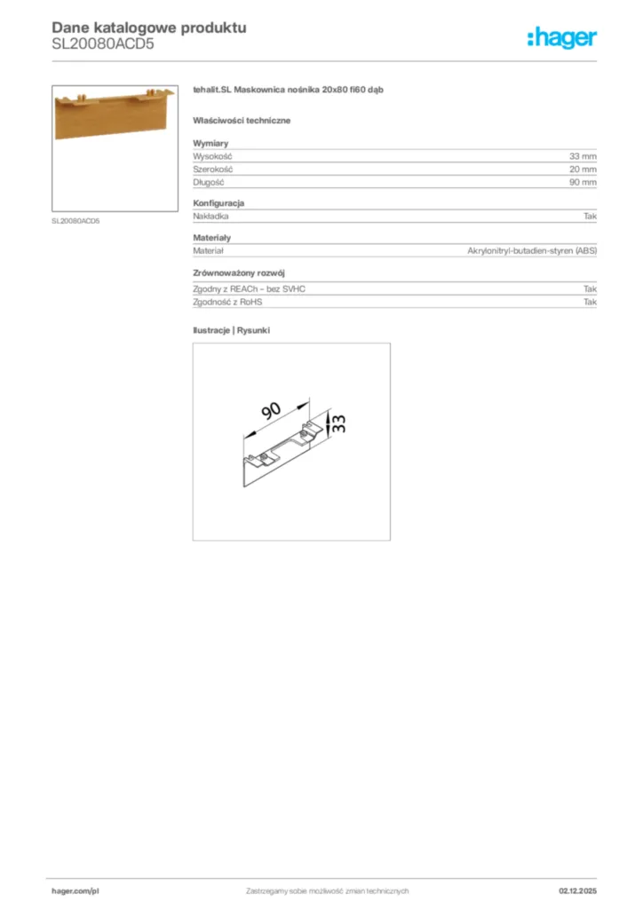 Zdjęcie Hager Dane katalogowe produktu SL20080ACD5 | Hager Polska
