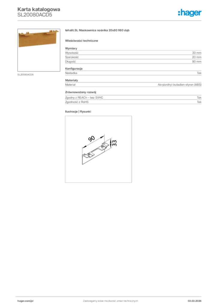 Zdjęcie Hager Karta katalogowa SL20080ACD5 | Hager Polska