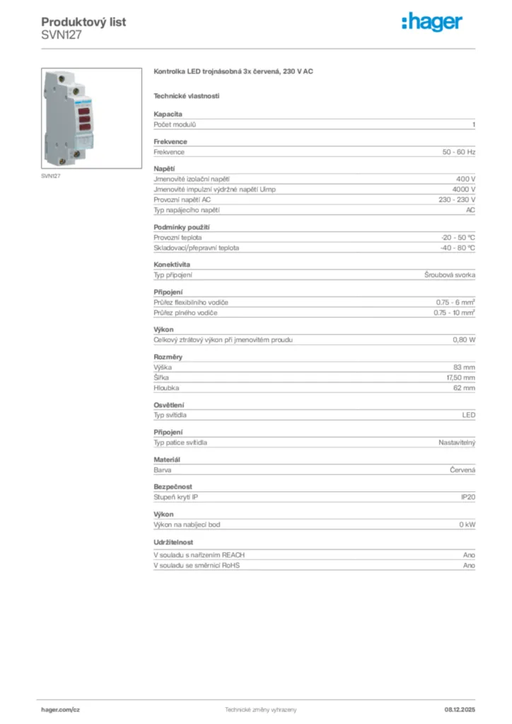 Obrázek Hager Product data sheet SVN127 | Hager