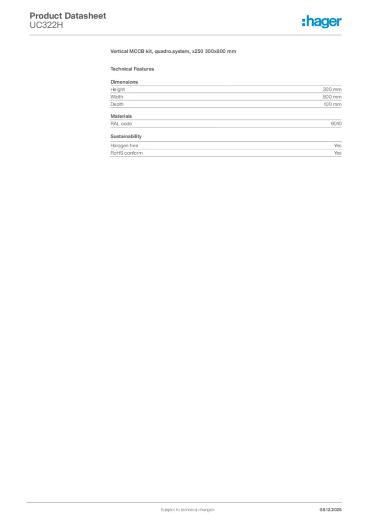 Image Hager Product data sheet UC322H  | Hager Africa